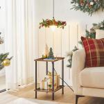 Rustic Brown Side Table Set with Charging Station
