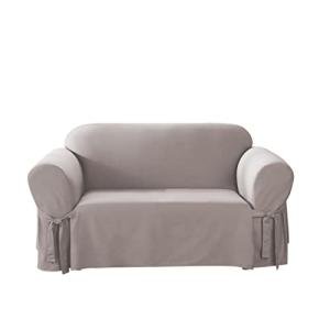 Gray Cotton Duck Loveseat Slipcover, Machine Washable