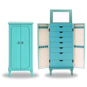 Turquoise Jewelry Armoire with Mirror and Drawers
