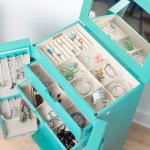 Turquoise Jewelry Armoire with Mirror and Drawers