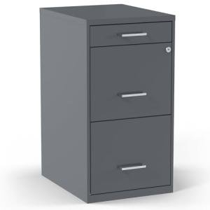 3-Drawer Lockable File Cabinet, Mobile Charcoal