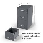 3-Drawer Lockable File Cabinet, Mobile Charcoal