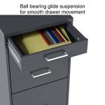 3-Drawer Lockable File Cabinet, Mobile Charcoal