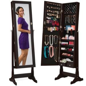 Freestanding Jewelry Armoire with Mirror and Storage