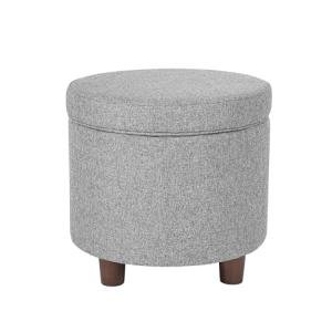 Light Gray Upholstered Round Storage Ottoman