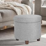 Light Gray Upholstered Round Storage Ottoman