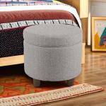 Light Gray Upholstered Round Storage Ottoman