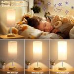 Dimmable Wood Bedside Table Lamp with USB Charging