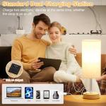 Dimmable Wood Bedside Table Lamp with USB Charging