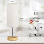 Dimmable Wood Bedside Table Lamp with USB Charging