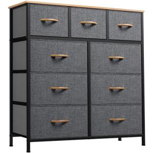 YITAHOME 9-Drawer Fabric Dresser in Dark Grey