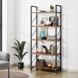 Modern 5-Tier Rustic Brown Bookshelf for Storage