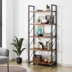 Modern 5-Tier Rustic Brown Bookshelf for Storage