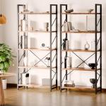 Modern 5-Tier Rustic Brown Bookshelf for Storage