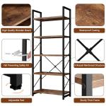 Modern 5-Tier Rustic Brown Bookshelf for Storage