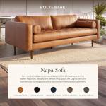 Cognac Tan Leather Mid Century Sofa with Bolsters