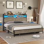 Queen Bed Frame with Storage & LED Lights