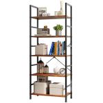 Tall 5-Tier Industrial Bookshelf in Rust Brown