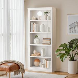 Furniwell 5-Shelf Tall White Bookcase Display