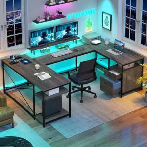 YITAHOME Reversible U Shaped Desk with Power Outlets