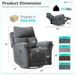Gray Swivel Rocker Recliner Chair for Small Spaces