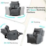 Gray Swivel Rocker Recliner Chair for Small Spaces