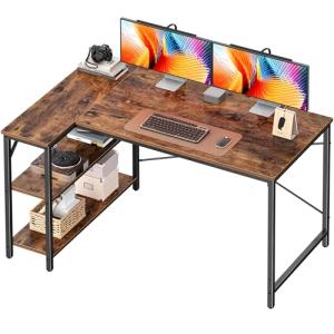 L-Shaped Computer Desk with Reversible Shelves