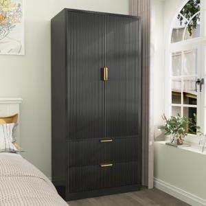 Modern 70" Wooden Wardrobe Closet with Drawers