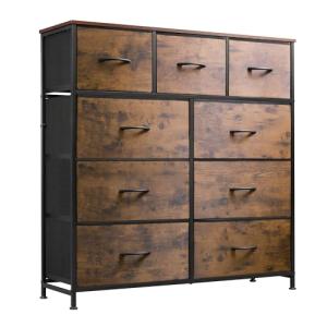 9-Drawer Rustic Fabric Storage Tower Dresser