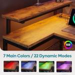 Corner L-Shaped Desk with Power Outlets & LED Lights