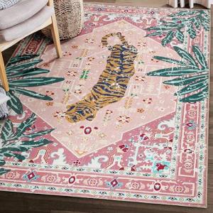Washable Pink Boho Vintage 5x7 Area Rug
