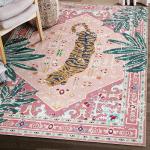 Washable Pink Boho Vintage 5x7 Area Rug