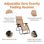 Beige Adjustable Folding Lounge Chair with Pillow