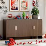 Walnut Curved Sideboard Buffet Cabinet with Storage