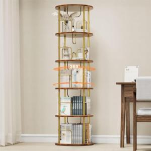 Gold 5-Tier Rotating Bookshelf for Small Spaces