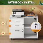 White 3-Drawer Locked File Cabinet with Shelves