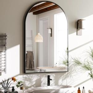 Black Arched Wall Mounted Bathroom Mirror - 20"x30