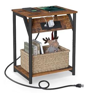 VASAGLE Rustic End Tables with Charging Station, Set of 2