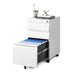 MIIIKO White 3-Drawer Rolling Filing Cabinet