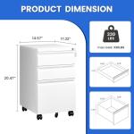 MIIIKO White 3-Drawer Rolling Filing Cabinet