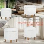 Cream Round Tufted Storage Ottoman for Home