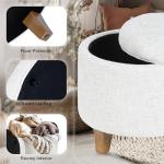 Cream Round Tufted Storage Ottoman for Home