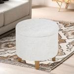 Cream Round Tufted Storage Ottoman for Home
