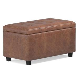 Cosmopolitan Wide Rectangle Storage Ottoman - Distressed Saddle Brown