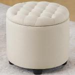Beige Modern Round Storage Ottoman with Lid