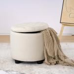 Beige Modern Round Storage Ottoman with Lid