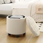 Beige Modern Round Storage Ottoman with Lid