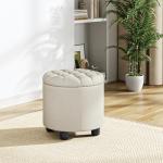Beige Modern Round Storage Ottoman with Lid