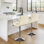 Set of 2 Modern Adjustable Bar Stools, Beige