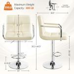 Set of 2 Modern Adjustable Bar Stools, Beige